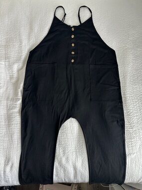 Black Button-Front Sleeveless Jumpsuit